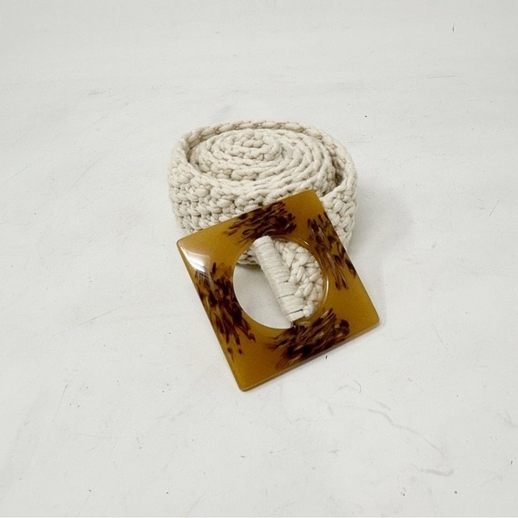 Vintage Ivory Knit Belt Square W/Lucite Buckle Fits Up To 50” Fully Adjustable - Picture 1 of 4
